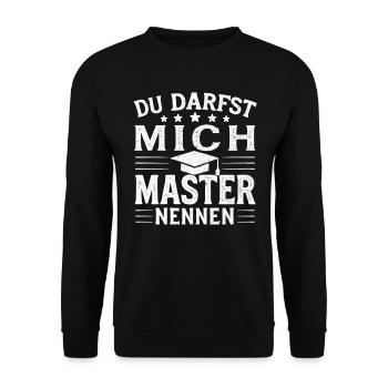 Master Abschluss Absolvent Masterabschluss Student - Unisex Pullover - Schwarz - Vorne - Alina (178cm) & Michal (187cm)