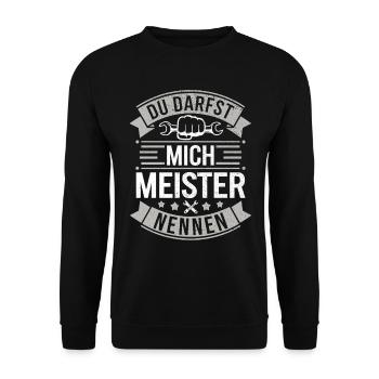 Meister Meisterprüfung Handwerk Handwerker Meister - Unisex Pullover - Schwarz - Vorne - Alina (178cm) & Michal (187cm)