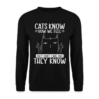 Katzen Wissen Wie Wir Fühlen Lustiger Sarkasmus - Unisex Pullover - Schwarz - Vorne - Alina (178cm) & Michal (187cm)
