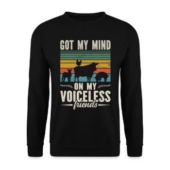 Gedanken Bei Meinen Stummen Freunden Vegan - Unisex Pullover - Schwarz - Vorne - Alina (178cm) & Michal (187cm)