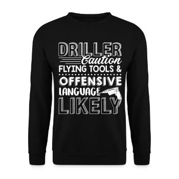 Driller Caution Flying Tools And Offensive - Unisex Sweatshirt - black - Front - Alina (178cm) & Michal (187cm)