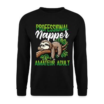 Lustiges Faultier Professionelles Nickerchen - Unisex Pullover - Schwarz - Vorne - Alina (178cm) & Michal (187cm)