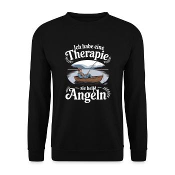 Ich habe eine Therapie, sie heißt Angeln - Unisex Pullover - Schwarz - Vorne - Alina (178cm) & Michal (187cm)