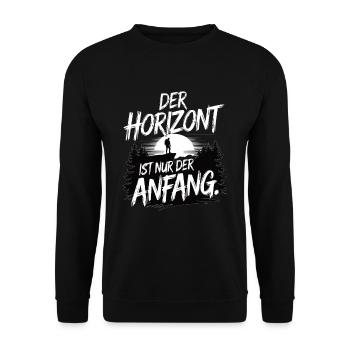 Der Horizont ist nur der Anfang - Unisex Pullover - Schwarz - Vorne - Alina (178cm) & Michal (187cm)
