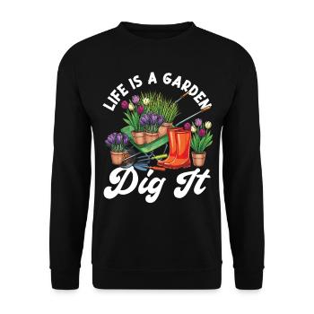 Plant Lover Gardening Pun Life Is - Unisex Sweatshirt - black - Front - Alina (178cm) & Michal (187cm)