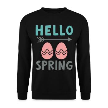 Hello Spring Spring Design with Easter Eggs - Unisex Sweatshirt - black - Front - Alina (178cm) & Michal (187cm)