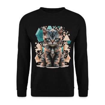 Low-Poly Katzen Kunst - Unisex Pullover - Schwarz - Vorne - Alina (178cm) & Michal (187cm)