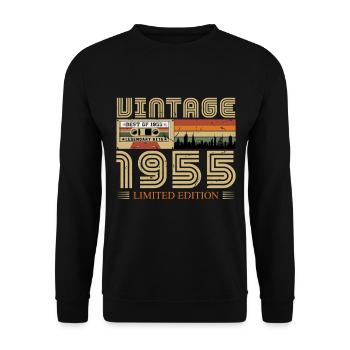1955 Geburtstag 1955 Jahrgang Geburtstag 1955 - Unisex Pullover - Schwarz - Vorne - Alina (178cm) & Michal (187cm)
