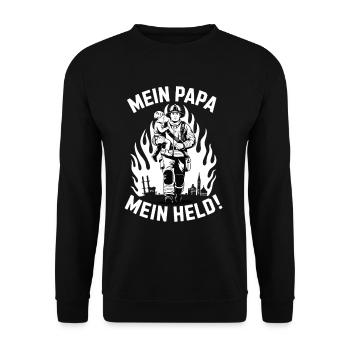 Papa, mein Held – Feuerwehrmann - Unisex Pullover - Schwarz - Vorne - Alina (178cm) & Michal (187cm)