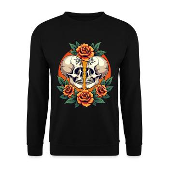 Skulls & Flowers Dark Aesthetic Floral - Unisex Sweatshirt - black - Front - Alina (178cm) & Michal (187cm)