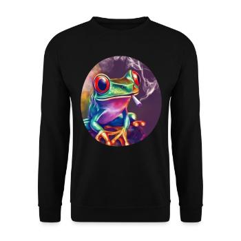 Stoned Frosch: Cannabis, Kiffen, Quak & Trippy - Unisex Pullover - Schwarz - Vorne - Alina (178cm) & Michal (187cm)