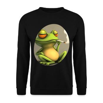 Trippy Frosch meditiert: Kiffer im Quak‑Modus - Unisex Pullover - Schwarz - Vorne - Alina (178cm) & Michal (187cm)
