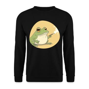 Kiffender Frosch - Chilliger Grasraucher - Unisex Pullover - Schwarz - Vorne - Alina (178cm) & Michal (187cm)