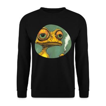 Funny Yellow Grass Smoke Frog Smoking Weed, - Unisex Sweatshirt - black - Front - Alina (178cm) & Michal (187cm)