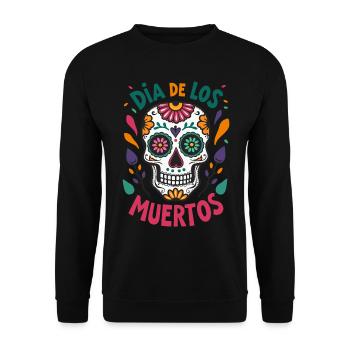 Totenkopf Mexico Día de los Muertos Skull - Unisex Pullover - Schwarz - Vorne - Alina (178cm) & Michal (187cm)