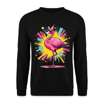 Party Flamingo – Colorful Summer Motif - Unisex Sweatshirt - black - Front - Alina (178cm) & Michal (187cm)