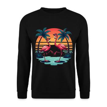 Danse des flamants roses – Coucher de soleil tropical vintage - Sweat-shirt Unisexe - noir - Devant - Alina (178cm) & Michal (187cm)