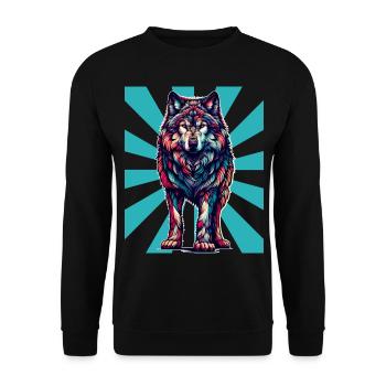 Retro Vintage Wolf Tattoo Wölfe - Unisex Pullover - Schwarz - Vorne - Alina (178cm) & Michal (187cm)