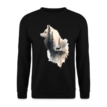 Wolfsgeist im Wald – Naturverbundenheit - Unisex Pullover - Schwarz - Vorne - Alina (178cm) & Michal (187cm)