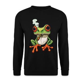 Frosch mit Zigarre im Mund - Weed Frosch Design - Unisex Pullover - Schwarz - Vorne - Alina (178cm) & Michal (187cm)