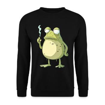 Lustiger Frosch mit Joint - Weed Frosch Design - Unisex Pullover - Schwarz - Vorne - Alina (178cm) & Michal (187cm)