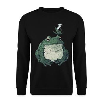 Dicker Frosch mit Cannabisblatt - Weed Frosch - Unisex Pullover - Schwarz - Vorne - Alina (178cm) & Michal (187cm)