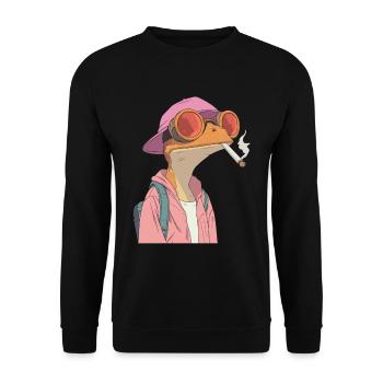 Frog with Hat and Joint - Weed Frog Design - Unisex Sweatshirt - black - Front - Alina (178cm) & Michal (187cm)