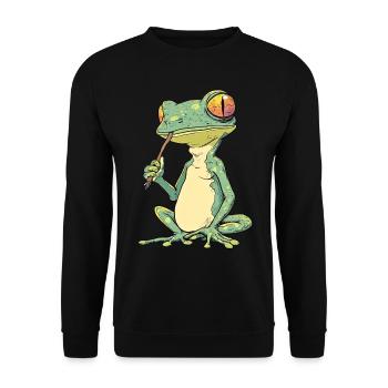 Frosch mit Joint im Mund - Weed Frosch Design - Unisex Pullover - Schwarz - Vorne - Alina (178cm) & Michal (187cm)