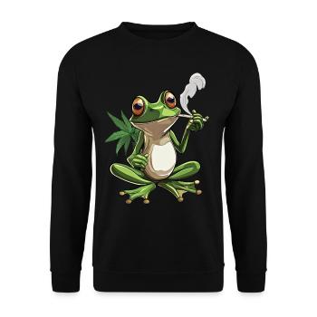 Grenouille avec joint et feuille de cannabis - Weed Frog D - Sweat-shirt Unisexe - noir - Devant - Alina (178cm) & Michal (187cm)