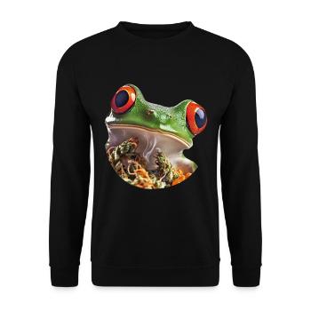 Marihuana Frosch mit roten Augen - Weed Design - Unisex Pullover - Schwarz - Vorne - Alina (178cm) & Michal (187cm)