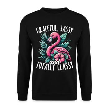 Flamant rose gracieux, impertinent et totalement classe - Sweat-shirt Unisexe - noir - Devant - Alina (178cm) & Michal (187cm)