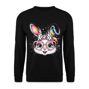Süßer Hase mit Brille und Schleife - Unisex Pullover - Schwarz - Vorne - Alina (178cm) & Michal (187cm)