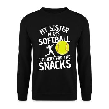 Lustiger Softball Spruch Geschwister - Unisex Pullover - Schwarz - Vorne - Alina (178cm) & Michal (187cm)