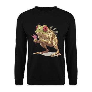 Grenouille avec un œil rouge et une feuille de cannabis - Sweat-shirt Unisexe - noir - Devant - Alina (178cm) & Michal (187cm)