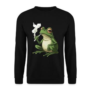 Frosch mit Zigarette im Mund - Weed Frosch Design - Unisex Pullover - Schwarz - Vorne - Alina (178cm) & Michal (187cm)