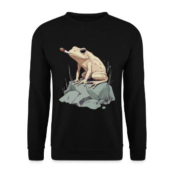 Frog with cigarette on stone - Weed Frog - Unisex Sweatshirt - black - Front - Alina (178cm) & Michal (187cm)