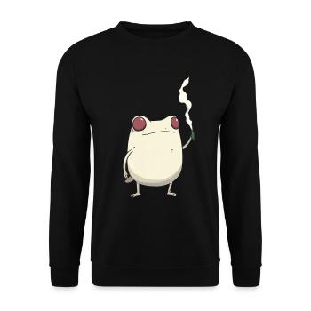Frosch mit rotem Auge und Cannabisblüte - Unisex Pullover - Schwarz - Vorne - Alina (178cm) & Michal (187cm)