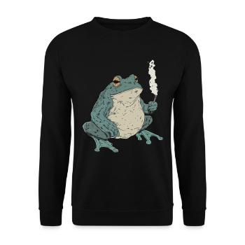 Dicker Frosch mit Zigarette - Weed Frosch Design - Unisex Pullover - Schwarz - Vorne - Alina (178cm) & Michal (187cm)