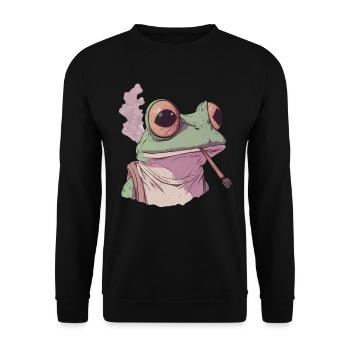 Frosch mit riesigen Augen und Joint - Weed Frosch - Unisex Pullover - Schwarz - Vorne - Alina (178cm) & Michal (187cm)