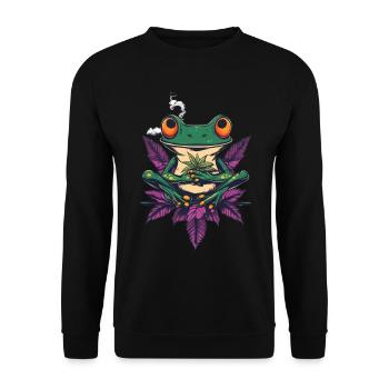 Frosch mit Joint und Cannabisblatt - Weed Frosch - Unisex Pullover - Schwarz - Vorne - Alina (178cm) & Michal (187cm)