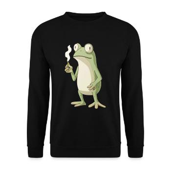 rosch mit Zigarette und großen Augen - Weed Frosch - Unisex Pullover - Schwarz - Vorne - Alina (178cm) & Michal (187cm)