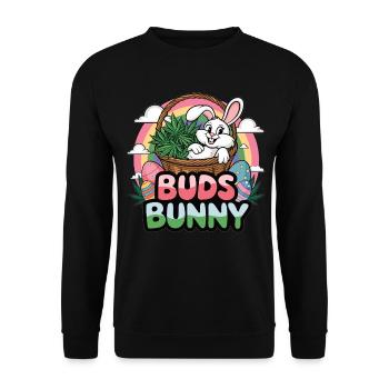 Buds Bunny – Lustiges Osterdesign für Erwachsene - Unisex Pullover - Schwarz - Vorne - Alina (178cm) & Michal (187cm)