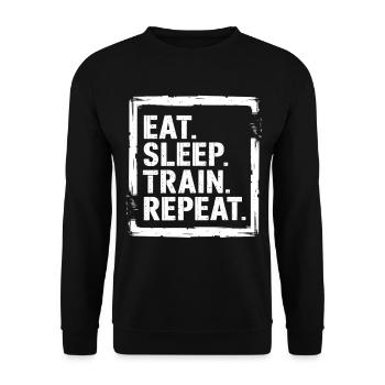 Eat Sleep Train Repeat – Motivations for Athletes - Unisex Sweatshirt - black - Front - Alina (178cm) & Michal (187cm)