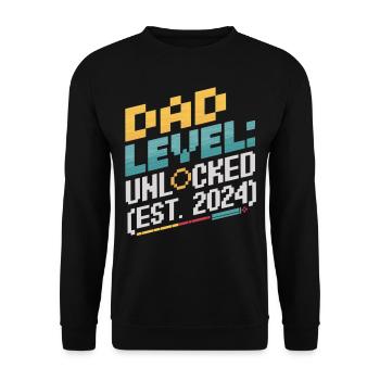 Dad Level Unlocked – Est. 2024 Gamer Shirt - Unisex Pullover - Schwarz - Vorne - Alina (178cm) & Michal (187cm)