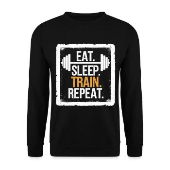 Eat Sleep Train Repeat – Chemise de fitness et de gym - Sweat-shirt Unisexe - noir - Devant - Alina (178cm) & Michal (187cm)