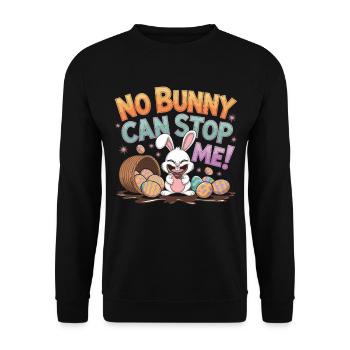 Osterhase mit Schokolade – No Bunny Can Stop Me - Unisex Pullover - Schwarz - Vorne - Alina (178cm) & Michal (187cm)