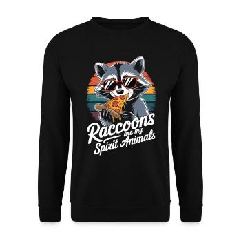 Funny raccoon with pizza - Unisex Sweatshirt - black - Front - Alina (178cm) & Michal (187cm)