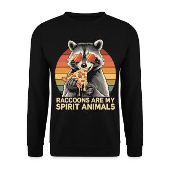 Waschbär Spirit Animal - Waschbär mit Pizza - Unisex Pullover - Schwarz - Vorne - Alina (178cm) & Michal (187cm)