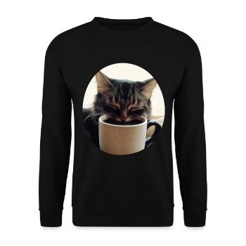 Sleeping cat with coffee cup - Unisex Sweatshirt - black - Front - Alina (178cm) & Michal (187cm)