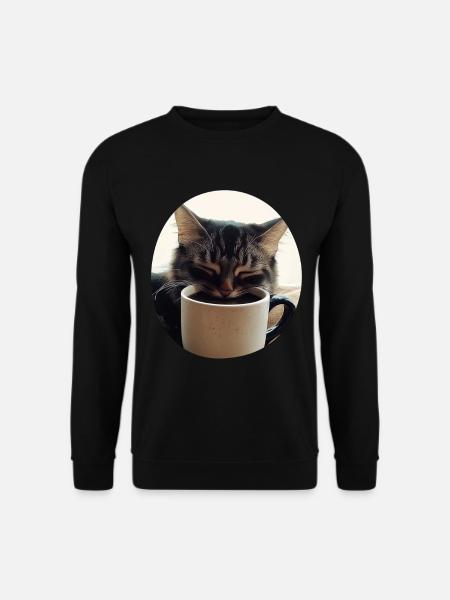 Sleeping cat with coffee cup - Unisex Sweatshirt - black